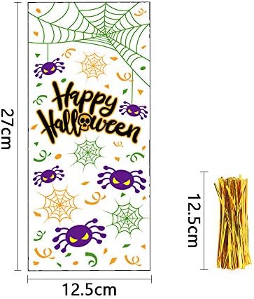 STEFORD Halloween Cellophane Bags,200PCS Clear Candy Cookie Treat Bags with 400 Piece Twist Ties for Halloween Party Favor Supplies