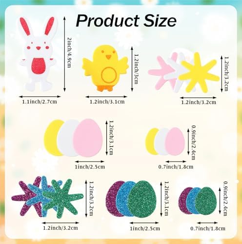 Easter Foam Stickers, 300PCS Easter Stickers for Kids Crafts, Self-Adhesive Spring Sticker Glitter Easter Egg Bunny Chick Flower Decorative Foam Sticker for Easter Decorations Arts Crafts DIY Supplies