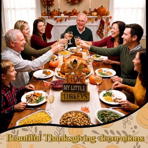 Lineshading 4 Pcs Fall Table Decor for Home, Wood Thanksgiving Turkeys Sign