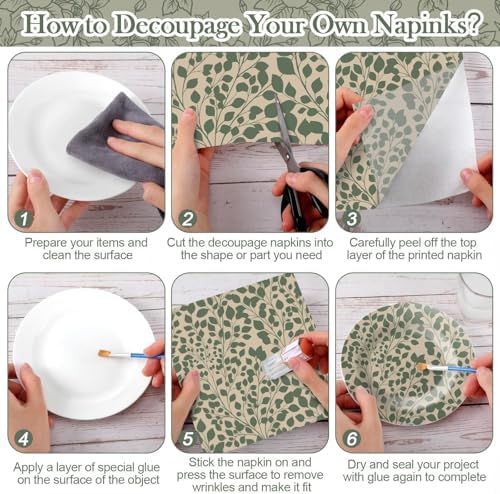 Yexiya 36 Sheet 6 Style Green Floral Paper Napkins for Decoupage