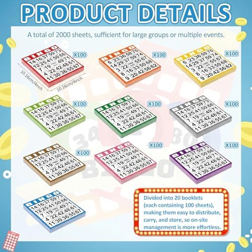 Harloon 1000 Sheets Disposable Bingo Game Cards, Multicolor