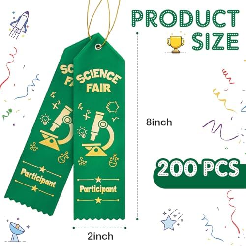 Taiyin 200 Pcs Science Fair Ribbons,Science Fair Participant Award,Green