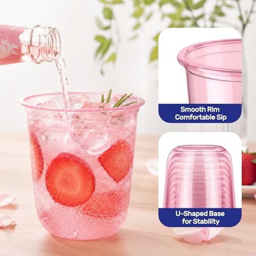50 Pack 12 oz Pink Plastic Cups, Disposable Cocktail Cups for Party
