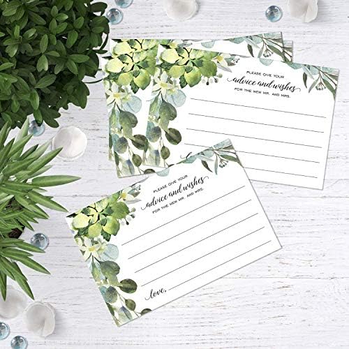 Canopy Street Lush Greenery Advice And Wishes Cards For The Bride And Groom / 50 Marriage Advice Note Cards / 4" x 6" Newlyweds Blank Advice Cards/Greenery Bridal Shower Décor And Games