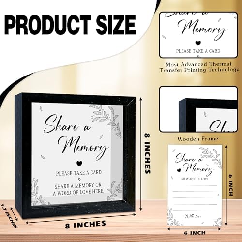 Share a Memory Card Box with Acrylic Window, 20 Pcs Memory Cards, for Sympathy Condolence Messages, Remembrance Table Decor, for Funeral Graduation Wedding Bridal Shower Birthday, 8 x 8 in