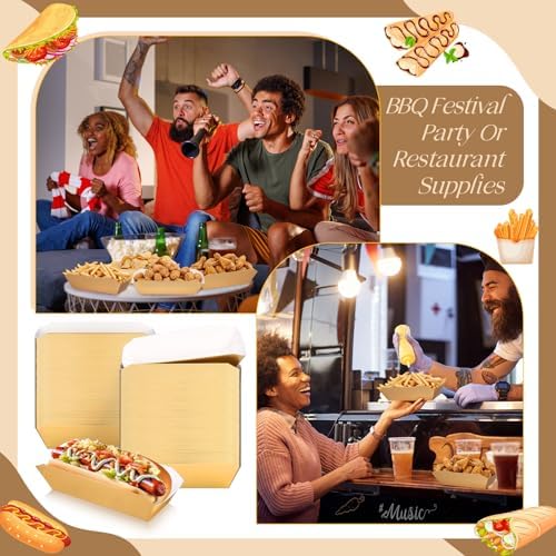 Yeaqee 100 Pcs 7" Paper Hot Dog Trays Disposable Food Nacho Boats
