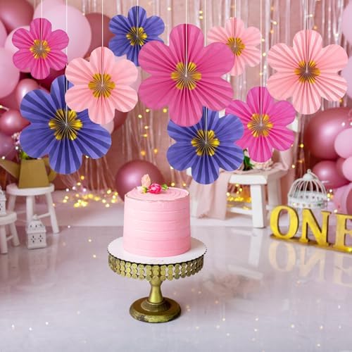 Purple Pink Paper Fans, Pink and Purple Paper Flower Birthday Decorations for Classroom, Birthdays, Baby Showers, Weddings