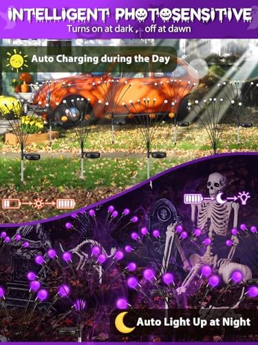 Halloween Decorations Outdoor Solar Firefly Lights 6 Pack 48 LED Purple