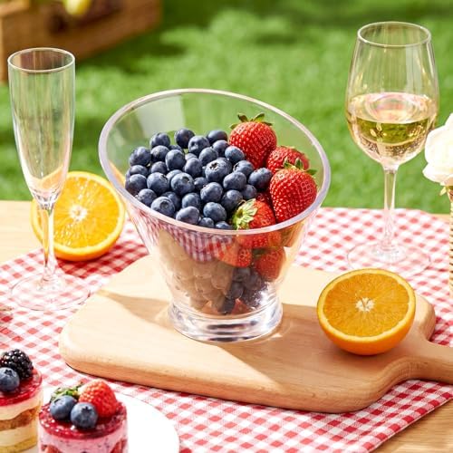 LemonRoad 6 Pcs Clear Plastic Serving Bowls with Scoops, Candy Bowls for Party Table, Disposable Angled Buffet Containers Dishes for Salad Fruit Snacks Appetizer Bar Catering Supplies(12oz)