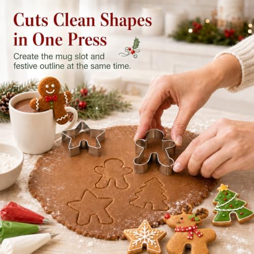 Crethinkaty 4 Pcs Christmas Stainless Steel Hanging Cup Cookie Cutter Over the Edge Mug Rim Biscuit Mould DIY Cake Decoration