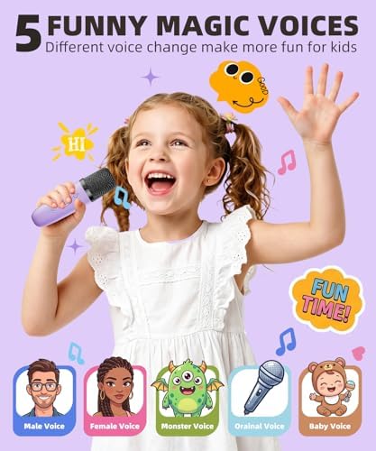Mini Kids Karaoke Machine Ages 3-12, Wireless Microphones Bluetooth Speaker