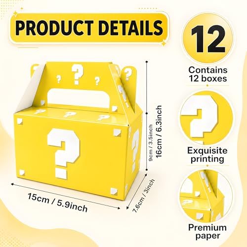 BGFMVS 12 Pcs Video Game Question Mark Party Favor Boxes Yellow Mystery Box
