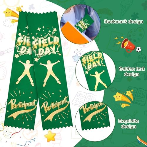 Kisston 200 Pcs Field Day Participant Ribbons Award Ribbon Prize Ribbons Winner Recognition Ribbon with Card and String for Competition Sports Event Contest Prize Ornaments (Stylish)