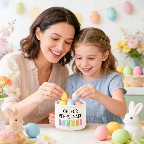 Easter Candy Dish Cauldron - Bunny Mini Ceramic Candy Bowl Tiered Tray Decor, Easter Snack Serving Bowl Table Wishes Accents for Party Birthday Home Kitchen (Oh For Peeps Sake)