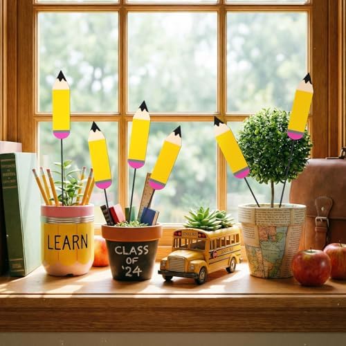 Pickmesh 6 Pcs 12" Back to School Decor Outdoot Metal Pencil Garden Stakes