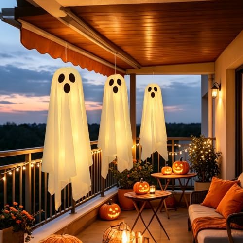 DAZONGE Halloween Decor, 3 Pack Light Up Halloween Hanging Ghosts Decor