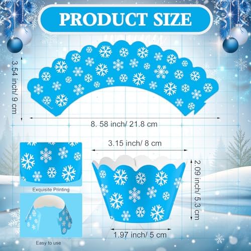 Domensi 100 Pcs Winter Snowflake Cupcake Liners, Blue Cupcake Wrappers