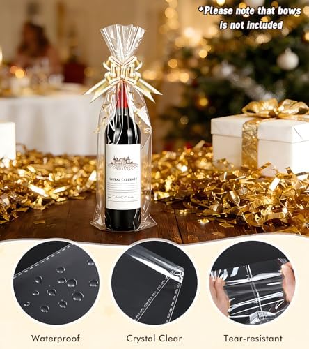 Yuiicaov Cellophane Bags for Wine Bottles, 6x18 Inches 70Pcs Clear Wine Gift Cello Bags With Twist Ties, Clear Treat Bags Packaging for Wine Champagne (Flat, No Gusset)