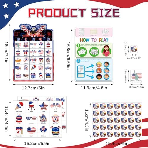 Joy Bang 4th of July Games for Kids Adults, Bingo Card Game for 24 Player Fourth of July Independence Day Patriotic Crafts Activities Games for Family Large Group Party Favors Supplies Gifts for Kids