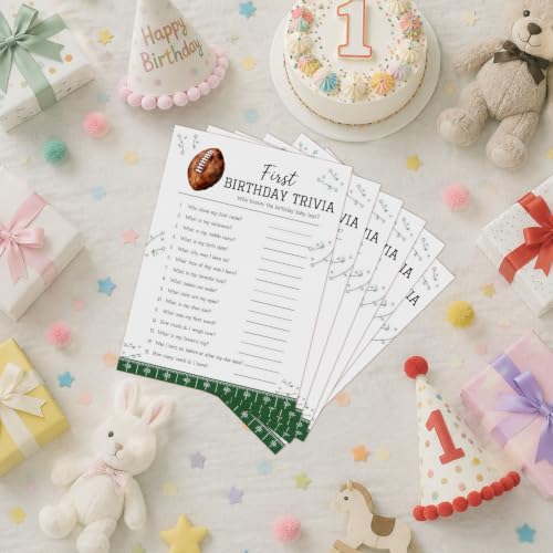 Football Themed Baby First Birthday Party Game, Who Knows The Best Game Cards, Fun Baby Shower Games for Guests, Football Party Decor Supplies, Sports Boy Birthday Activity Card Games Supplies Decor