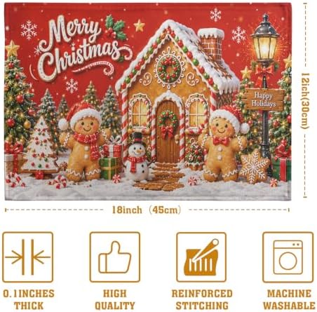 Merry Christmas Gingerbread Man Placemats Set of 4 12x18 Inch
