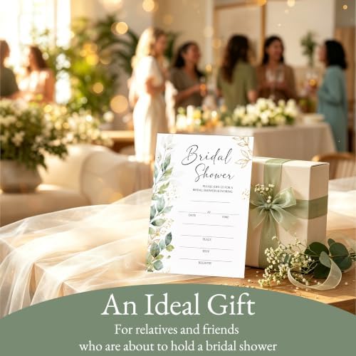 Bridal Shower Invitations, 25 Eucalyptus Leaves Wedding Shower Invites with Envelopes, 5x7 Greenery Bride to Be Engagement Party Supplies - A01