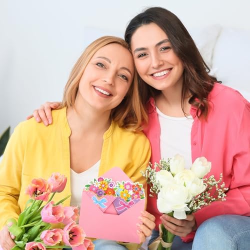 Funrous 24 Pack Mother's Day Flower Cards with Envelopes Stickers