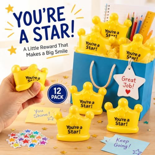 12 Pack You’re a Star Squishy Toys Bulk for Kids, Classroom Prize Rewards, Goodie Bag Stuffers, Treasure Box Toys, Carnival Game Prizes, Party Favors & Kids Rewards (Crown)