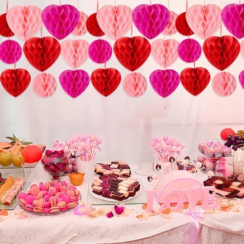 15PCS Valentines Day Decoration Hanging Heart Honeycomb Balls