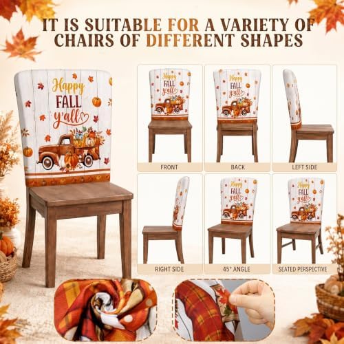 Moukeren Fall Chair Back Cover Set of 6 Thanksgiving Pumpkin Slipcovers Stretch Dining Chair Back Covers Farmhouse Removable Elastic Seat Protector for Home Harvest Party Kitchen Decor (Maple Leaf)