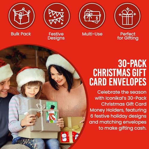 Iconikal 30-Pack Christmas Gift Card Money Holders
