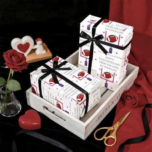 WRAPAHOLIC Funny Valentines Day Wrapping Paper Roll - Mini Roll - 17 Inch x 16.5 Feet - From the Love of Your Life and Football Wrapping Paper for Valentine's Day, Anniversary, Wedding