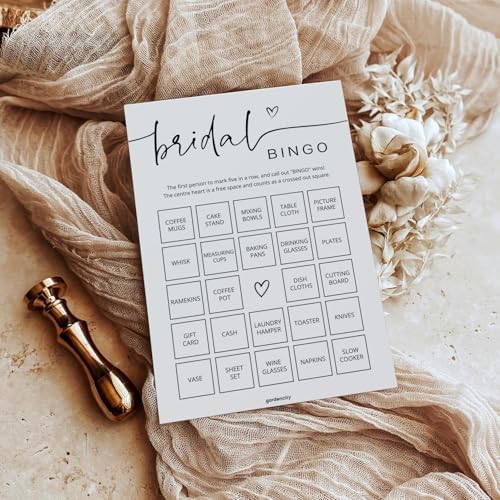 GardenCity Bridal Shower Gift Bingo, Bridal Shower Games for 50 Guests, Prefilled with Perforated Calling Card, Minimalist