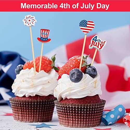 Aodaer 200 Pieces 4th of July Mini American Patriotic Cocktail Picks Independece Day Toothpicks Cocktail Sticks Wooden Cupcake Toppers for Food Fruit Sandwich Appetizer Drinks Party Decoration