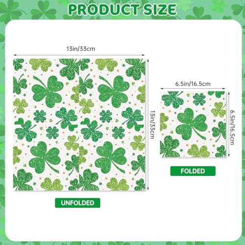 40 Pcs St.Patricks Day Napkins 13 x 13 Inches - Green Shamrock Napkin, 3-Ply Disposable Lucky Irish Cocktail Beverage Dinner Napkins Set for Saint Patrick's Day Party Supplies Table Decorations