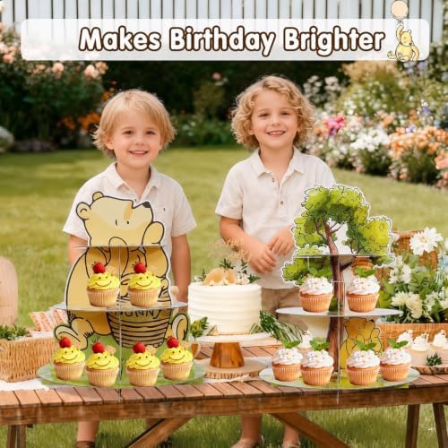 2Pcs Neutral Classic Winnie Baby Shower Birthday Decorations Cupcake Stands