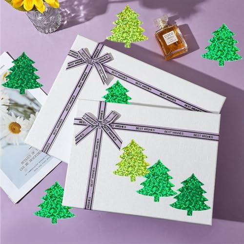 500Pcs Christmas Tree Stickers Roll 1.2in Laser Green Pine Tree Seal Stickers Xmas Waterproof Self-Adhesive Decals for Envelope Journal Decor Gifts Decor