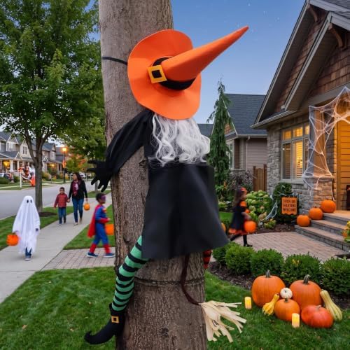 53" Witch Crashing into Tree Halloween Outdoor Decoration