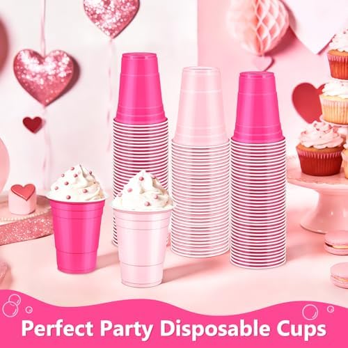 LANLISA 100Pcs Pink and Hot Pink Plastic Cups, 16 oz Disposable Cups For Birthday Party Decorations