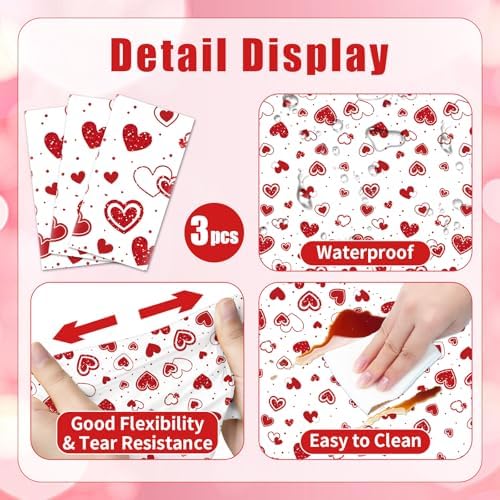 3-Piece 54 x 108 Inch Valentine’s Day Plastic Tablecloth – Red Heart Disposable Rectangle Table Covers for Romantic Dinner, Wedding Shower, Anniversary Party, and Valentine Decorations