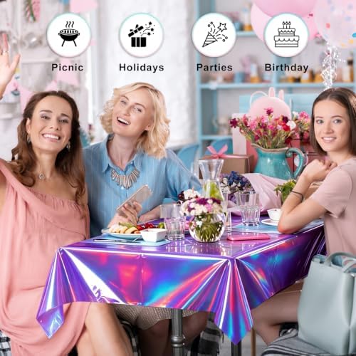 8 Pack Purple Solid Laser Plastic Tablecloth 54" x 108" Disposable Table Cloths for 6 to 8 Foot Tables Rectangle Table Cover for Parties (Purple Solid Laser, Rectangle)