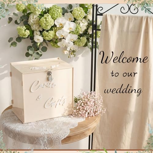 BreezeHug 10" Light Beige Acrylic Wedding Card Box with Lock & DIY Letters