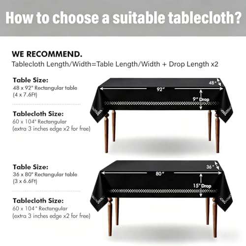 MIULEE Black Rectangle Tablecloth with Decorative Cutouts 60x104 inch