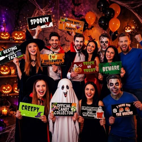 Beeveer 24 Designs Halloween Photo Booth Props Double Sided PVC Selfie Sign