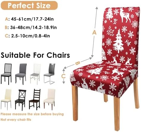 Red Christmas Chair Covers Set of 4,Winter Christmas Tree Snowflake Elk Chair Protectors,Elastic Removable Washable Dining Chair Covers for Winter Christmas Kitchen Dining Room Holiday Decor