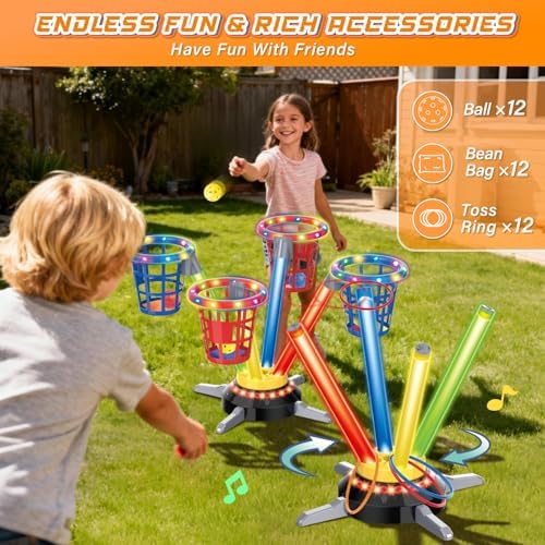 Vatos 3 in 1 Bean Bag & Ring Toss Game, Musical Jumping Toy for Kids