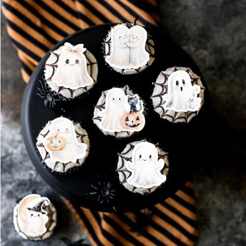 60 PCS Edible Halloween Cupcake Toppers Wafer Paper Spooky Cat Wizard Hat Pumpkin Cupcake Picks Edible Cat Ghost Cake Decorations for Baby Shower Birthday Halloween Party Cake Decorations Supplies