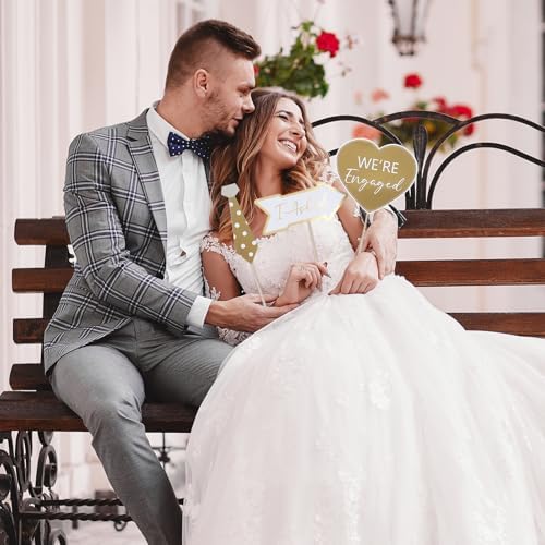 40Pcs Engagement Party Decorations Gold Engagement Photo Booth Props We are Engaged Photo Props Decorations for Wedding Reception Bridal Shower Ceremony Party Supplies Favors