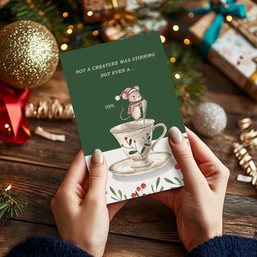 Funny Christmas Mouse Card for Women Men, Humor Christmas Card for Friends Partner Family Coworker, Not a Creature Was Stirring Xmas Cards