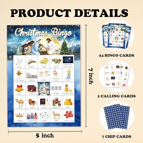 Christmas Nativity Bingo Games for Adults, Winter Christian Bingo Cards for Party, Religious Xmas Party Decor Favors Supplies, Christmas Game for Family Friends, Holiday Games for 24 Players -15